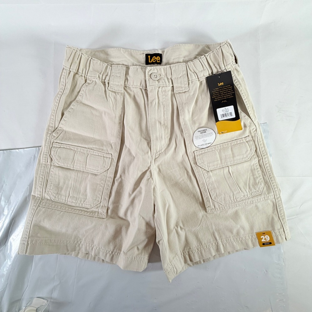 Lee Side Elastic Cargo Shorts Mens 29 City Beige 7.5 Inseam Cotton NWT